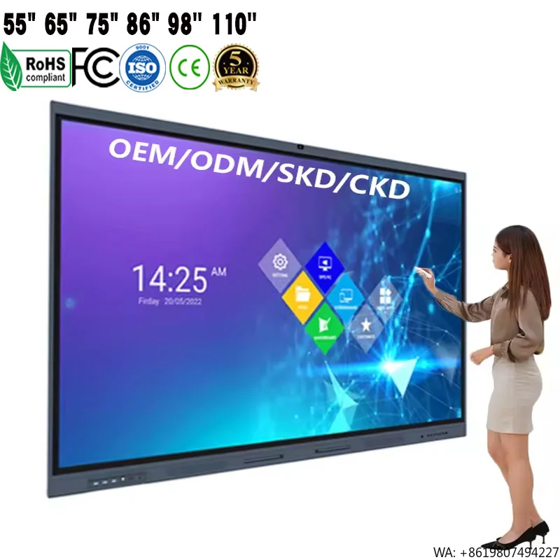 75-Inch Finger Multi-Touch 4K Interactive Whiteboard with Android/Windows OS for Classroom Use