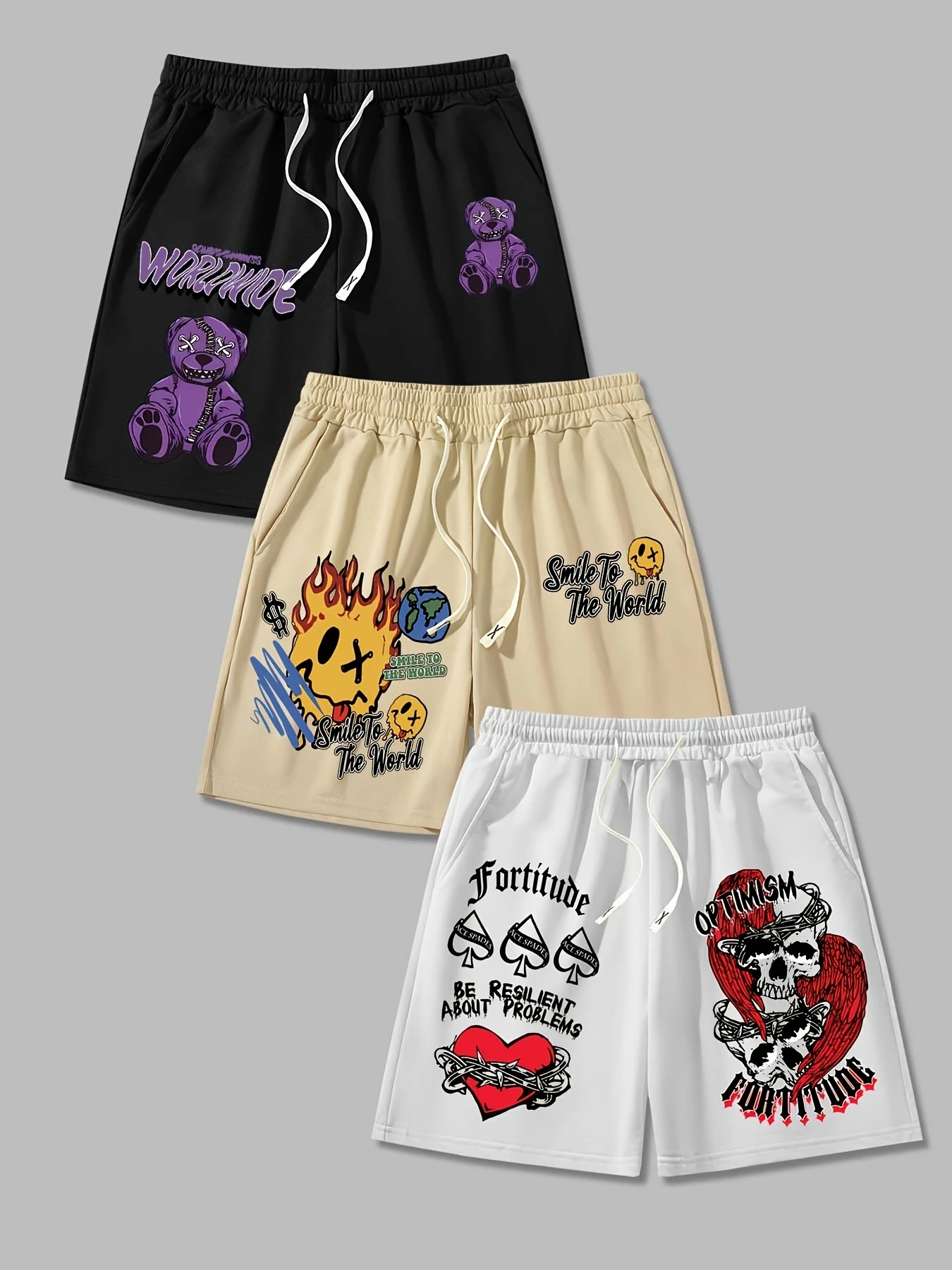 3Pcss Set Men'S Summer Drawstring Waist Print Shorts, Fashionable Versatile Shorts Suitable for Outdoor Leisure Sports
3Pcss Set Men'S Summer Drawstring Waist Print Shorts, Fashionable Versatile Shorts Suitable for Outdoor Leisure Sports