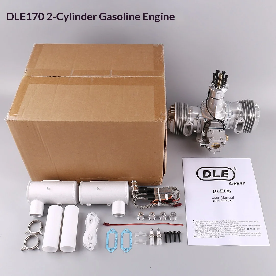 DLE170 Model Airplane Engine Twin-Cylinder 170CC Displacement Two-Stroke Side Exhaust Natural Air-Cooled Hand-Started
DLE170 Model Airplane Engine Twin-Cylinder 170CC Displacement Two-Stroke Side Exhaust Natural Air-Cooled Hand-Started