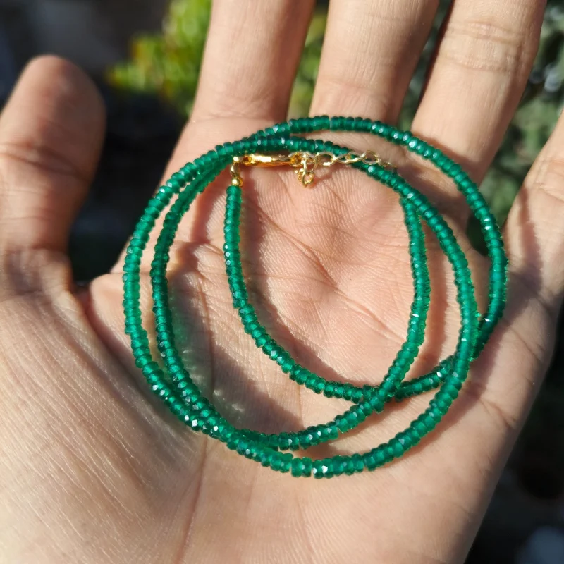 AAA Faceted Beads . Green Emerald Beaded Necklace . 925 Silver
AAA Faceted Beads . Green Emerald Beaded Necklace . 925 Silver