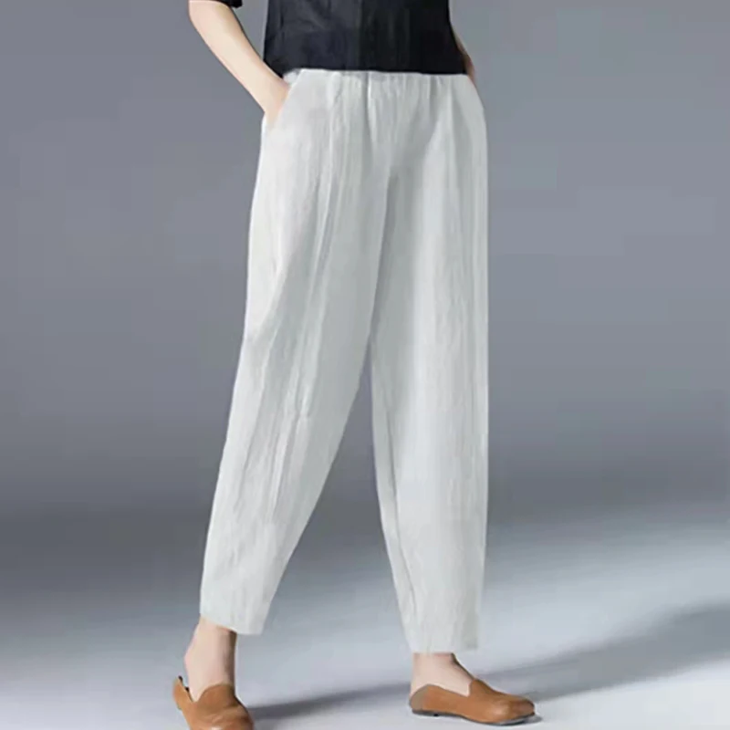 Cotton Linen Ankle Length Pants Women 2023 Spring Summer Casual Harem Trousers Black White Elastic Waist Loose Pants
Cotton Linen Ankle Length Pants Women 2023 Spring Summer Casual Harem Trousers Black White Elastic Waist Loose Pants