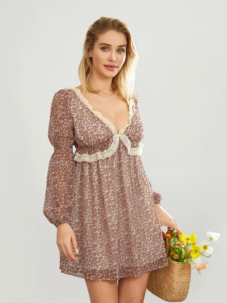Women Lace Patchwork Floral Mini Dress Elegant Long Sleeve V Neck Dress A-lined Bodycon Dress Casual Party Dress
Women Lace Patchwork Floral Mini Dress Elegant Long Sleeve V Neck Dress A-lined Bodycon Dress Casual Party Dress