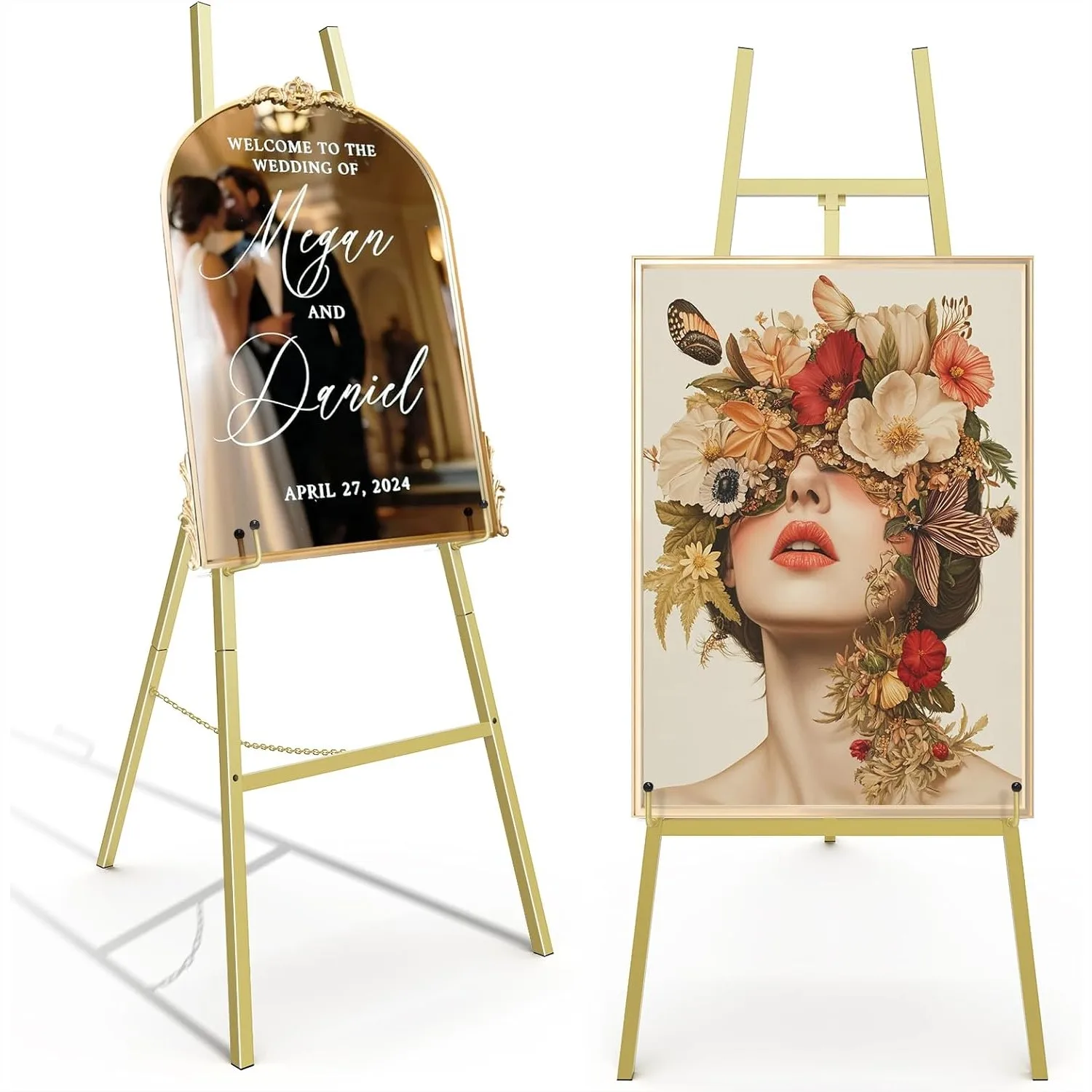 Gold Easel Stand for Sign, Heavy Duty Metal Display Easel with Adjustable Chain, 4-Tier Height for Wedding, Posters & Commercial
Gold Easel Stand for Sign, Heavy Duty Metal Display Easel with Adjustable Chain, 4-Tier Height for Wedding, Posters & Commercial
