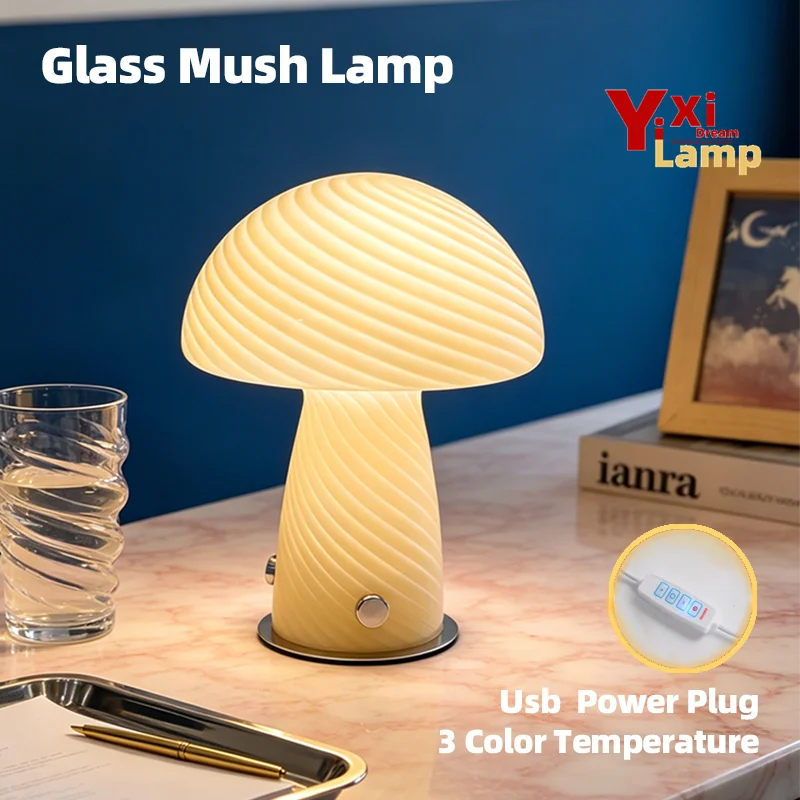 Mid Century Murano Glass Mushroom Table Lamp, Plug-in LED Bedside Light for Retro Aesthetic Living Room Home Decor
Mid Century Murano Glass Mushroom Table Lamp, Plug-in LED Bedside Light for Retro Aesthetic Living Room Home Decor