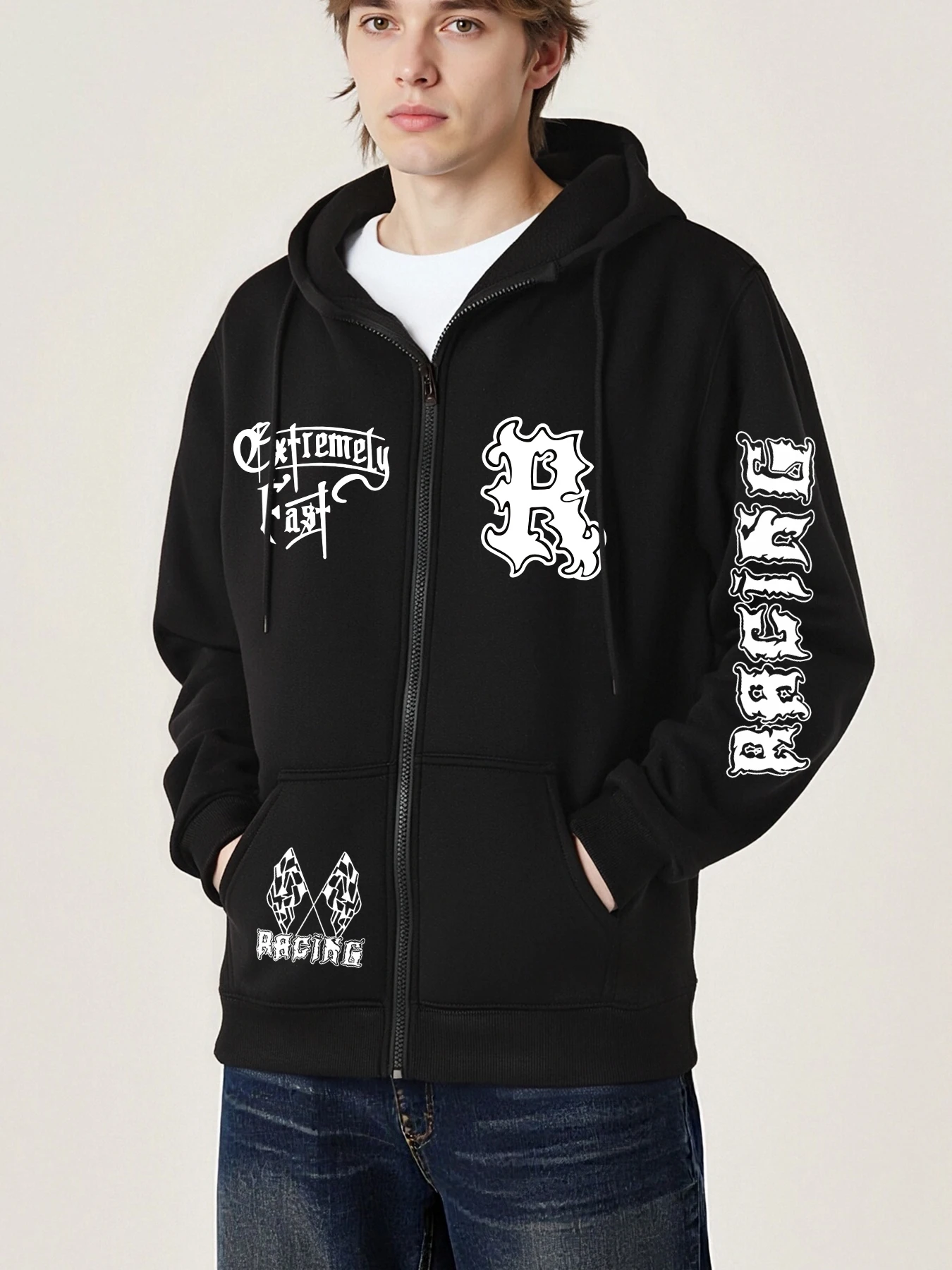 Letter R Racing Print Autumn Men Zipper Hoody Fashion All-Match Streetwear Fleece Loose Clothing Hip Hop Personality Hoodie
Letter R Racing Print Autumn Men Zipper Hoody Fashion All-Match Streetwear Fleece Loose Clothing Hip Hop Personality Hoodie