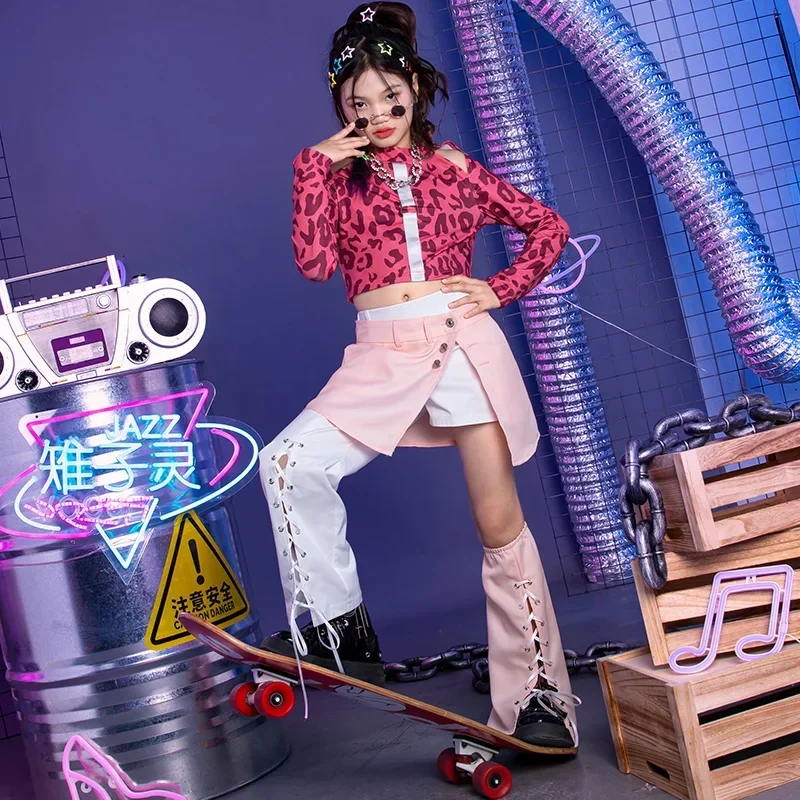 Kids Stage Group Kpop Outfit Girls Hip Hop Dance Costume Child Jazz Dance Clothing Pink Leopard Top Irregular Pants XS6883
Kids Stage Group Kpop Outfit Girls Hip Hop Dance Costume Child Jazz Dance Clothing Pink Leopard Top Irregular Pants XS6883