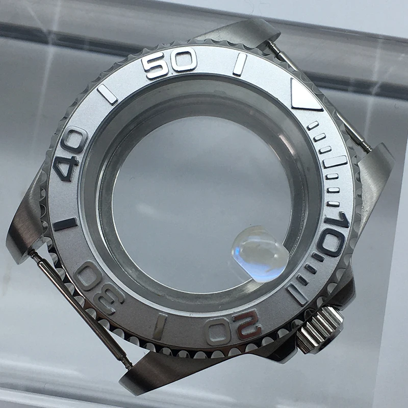 40mm 316stainless steel yacht watch cases sapphire crystal glass 120 RPM bezel ceramic insert ring, glass exhibition back cover
40mm 316stainless steel yacht watch cases sapphire crystal glass 120 RPM bezel ceramic insert ring, glass exhibition back cover