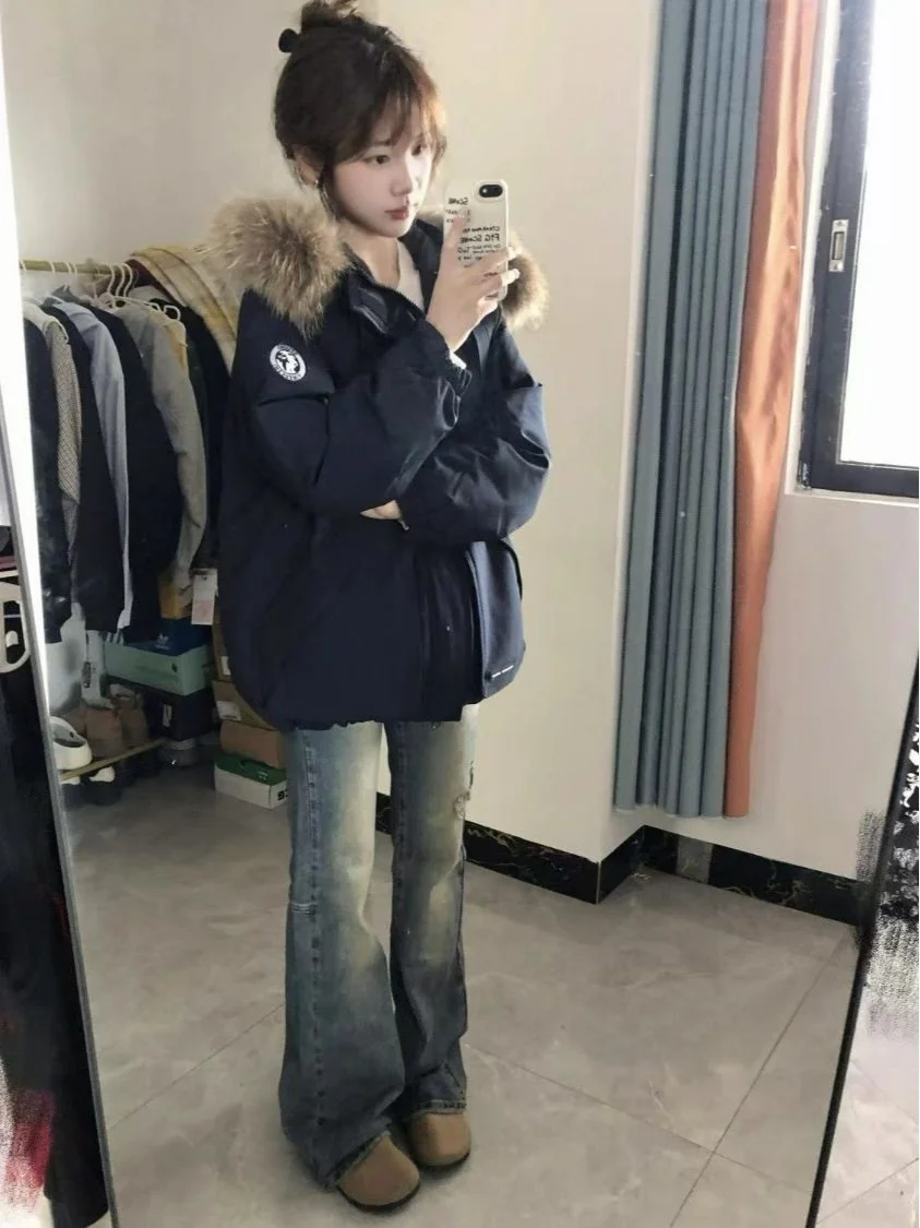 Американская парка, пуховая хлопковая куртка, женская зимняя теплая куртка с капюшоном, свободное пальто с меховым воротником, пальто свободного покроя для поездок на работу
Американская парка, пуховая хлопковая куртка, женская зимняя теплая куртка с капюшоном, свободное пальто с меховым воротником, пальто свободного покроя для поездок на работу