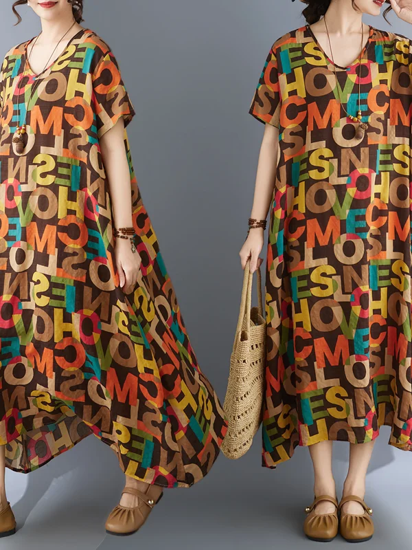 Summer Vintage Large Size V-Neck Print Cotton Linen Dress Asymmetrical Long Skirt Conceal Meat Loose Fit Women's Dress
Summer Vintage Large Size V-Neck Print Cotton Linen Dress Asymmetrical Long Skirt Conceal Meat Loose Fit Women's Dress