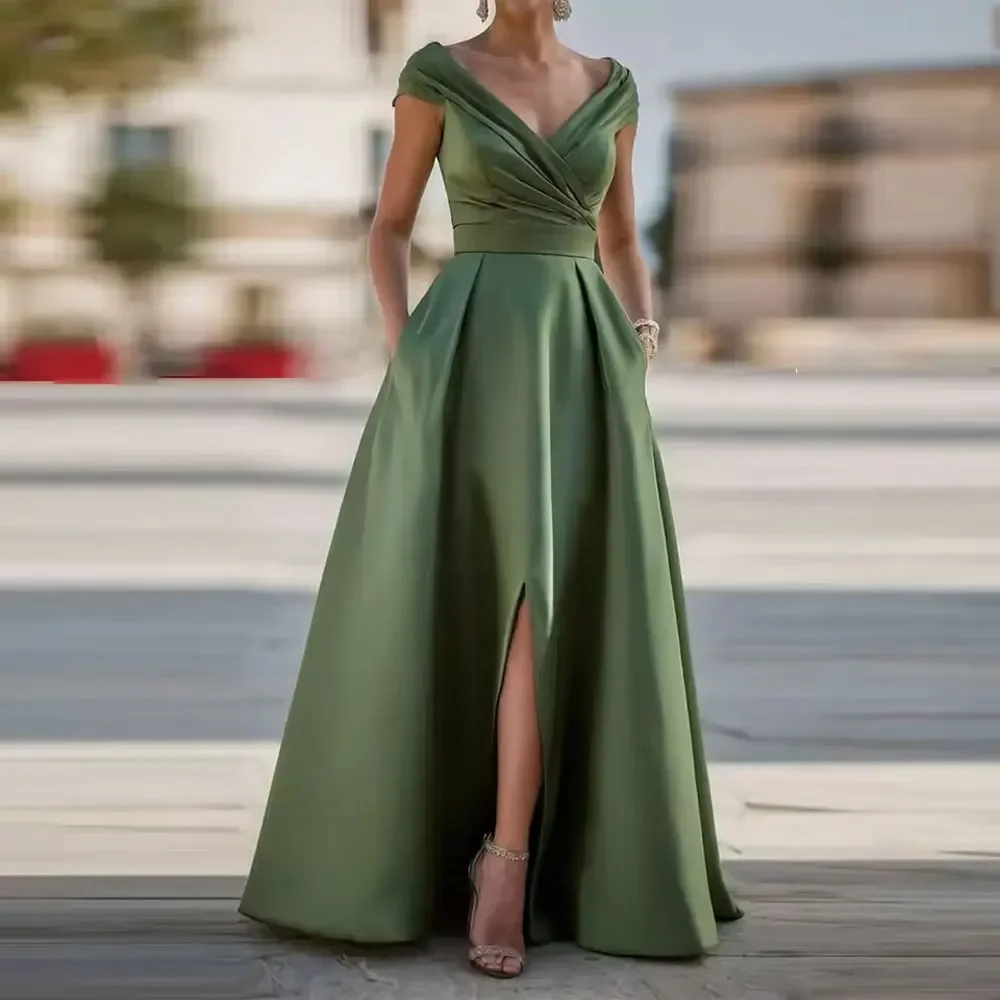Evening Formal Dresses 2026 V Neck Cap Sleeves Slit Pleated A Line Long Satin Prom Pageant Party Gowns Vestidos De Longo
Evening Formal Dresses 2026 V Neck Cap Sleeves Slit Pleated A Line Long Satin Prom Pageant Party Gowns Vestidos De Longo