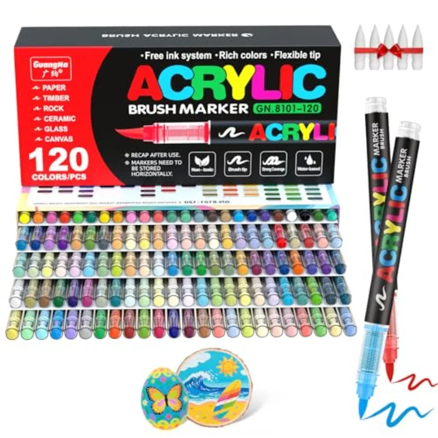Acrylic Paint Markers Brush Tip, 120 Vivid Colors with Direct-Liquid Ink Control System, Professional-Grade Paint Pen for Rock
Acrylic Paint Markers Brush Tip, 120 Vivid Colors with Direct-Liquid Ink Control System, Professional-Grade Paint Pen for Rock