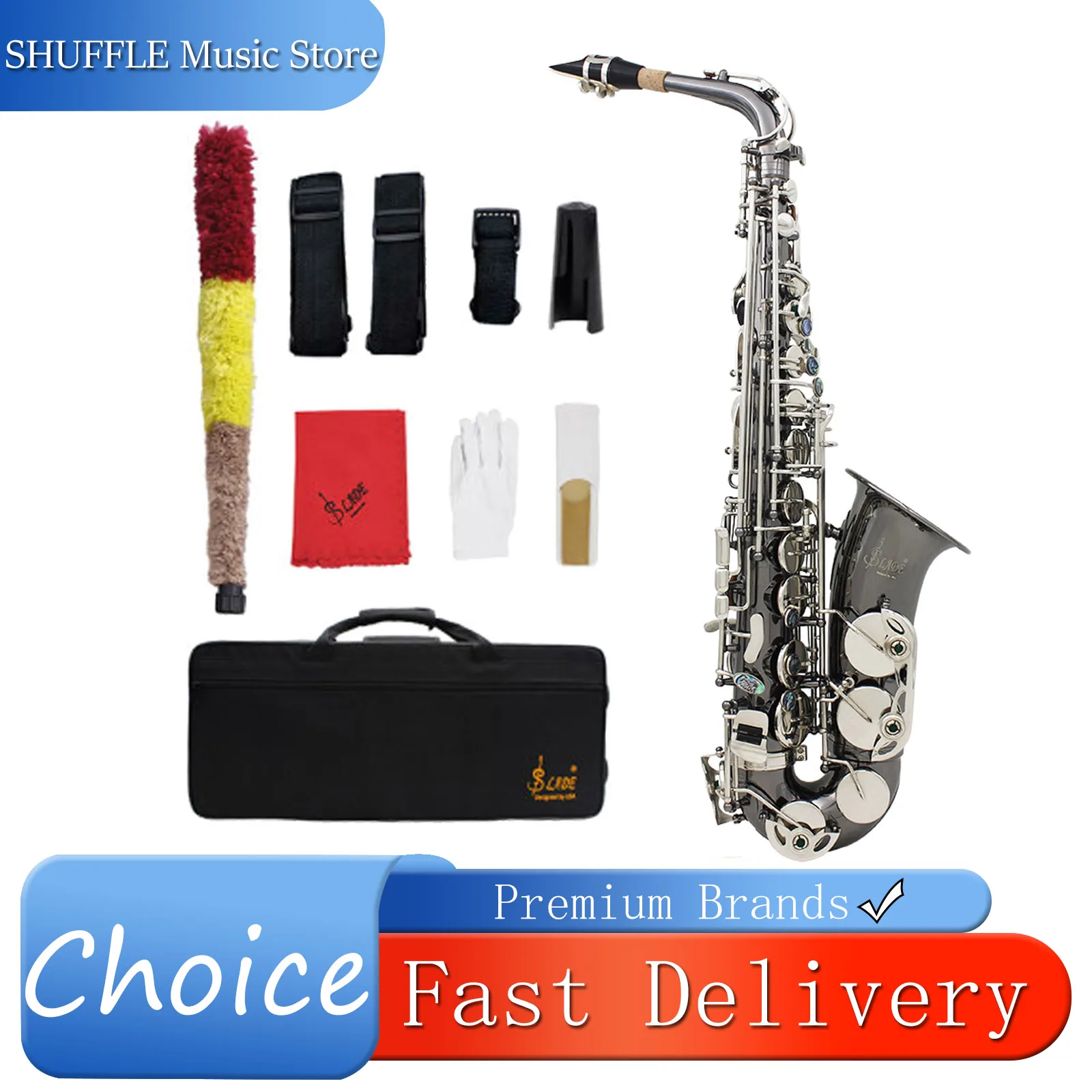 SLADE Alto Saxophone Bb Brass Body Engraved Black Nickel Plated Saxophone Professional Woodwind Musical Instrument With Bag
SLADE Alto Saxophone Bb Brass Body Engraved Black Nickel Plated Saxophone Professional Woodwind Musical Instrument With Bag
