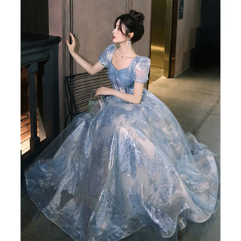 Blue Printing Evening Dresses Women New Pearl Square Collar Bandage Prom Dress Exquisite Elegant French Style Quinceanera Gown
Blue Printing Evening Dresses Women New Pearl Square Collar Bandage Prom Dress Exquisite Elegant French Style Quinceanera Gown