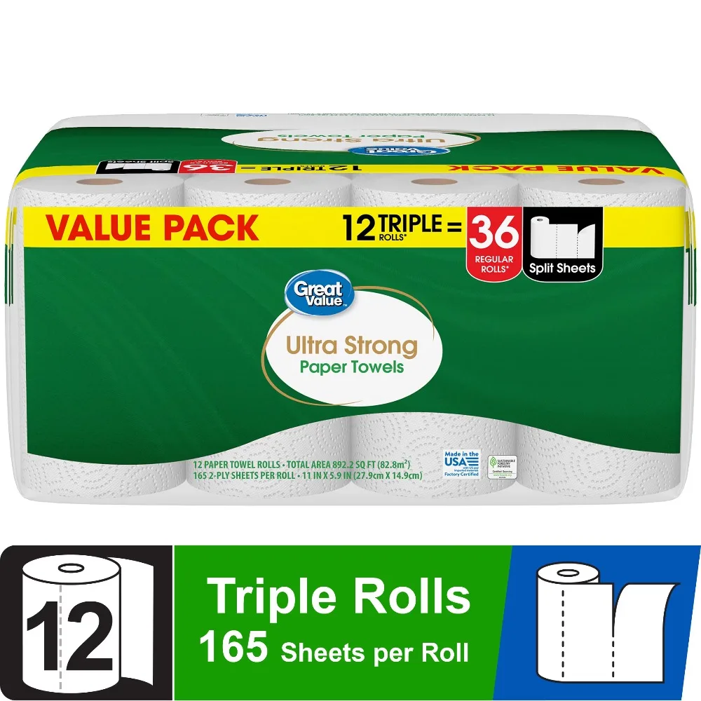 Ultra Strong Triple Ply Paper Towels 12 Rolls Highly Absorbent Quick Dry Kitchen Cleaning Towels for Home
Ultra Strong Triple Ply Paper Towels 12 Rolls Highly Absorbent Quick Dry Kitchen Cleaning Towels for Home