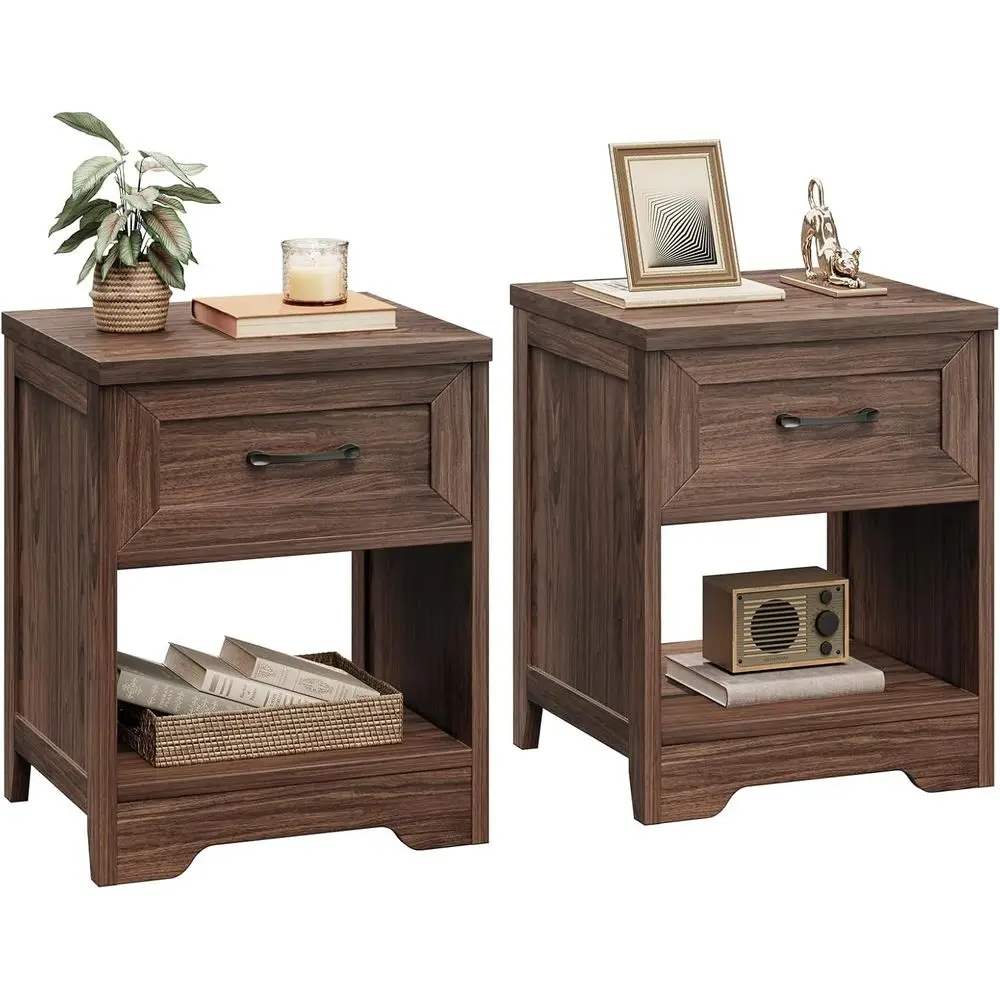 Rustic 2-Piece Nightstand Set with Drawer and Open Storage, Wood Bedroom End Tables for Small Spaces, in Walnut Finish
Rustic 2-Piece Nightstand Set with Drawer and Open Storage, Wood Bedroom End Tables for Small Spaces, in Walnut Finish