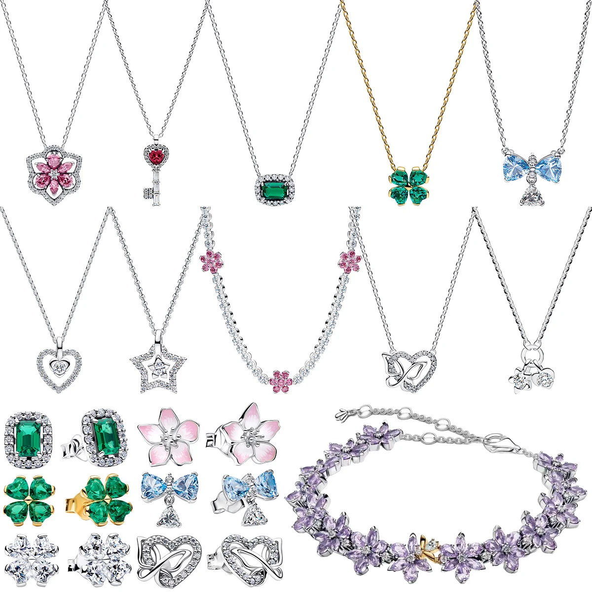 S925 Silver Clover Blossom Purple Floral Heart Key Star Bow Infinity Necklace Earrings Bracelet Set Gem Party Gift Fine Jewelry
S925 Silver Clover Blossom Purple Floral Heart Key Star Bow Infinity Necklace Earrings Bracelet Set Gem Party Gift Fine Jewelry