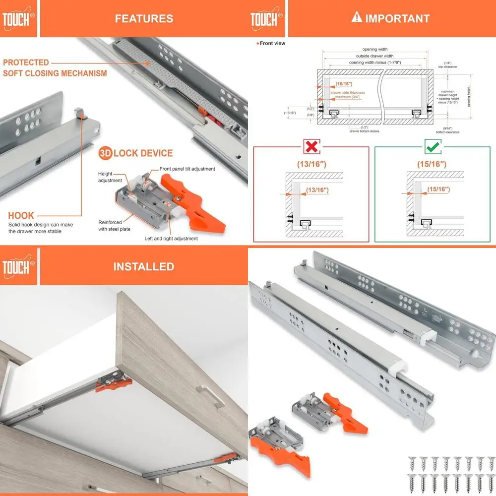 15 направляющих для выдвижных ящиков скрытого монтажа, направляющие с мягким закрыванием снизу, грузоподъемность 75 фунтов, скрытые направляющие (5 комплектов, 381 мм)
15 направляющих для выдвижных ящиков скрытого монтажа, направляющие с мягким закрыванием снизу, грузоподъемность 75 фунтов, скрытые направляющие (5 комплектов, 381 мм)