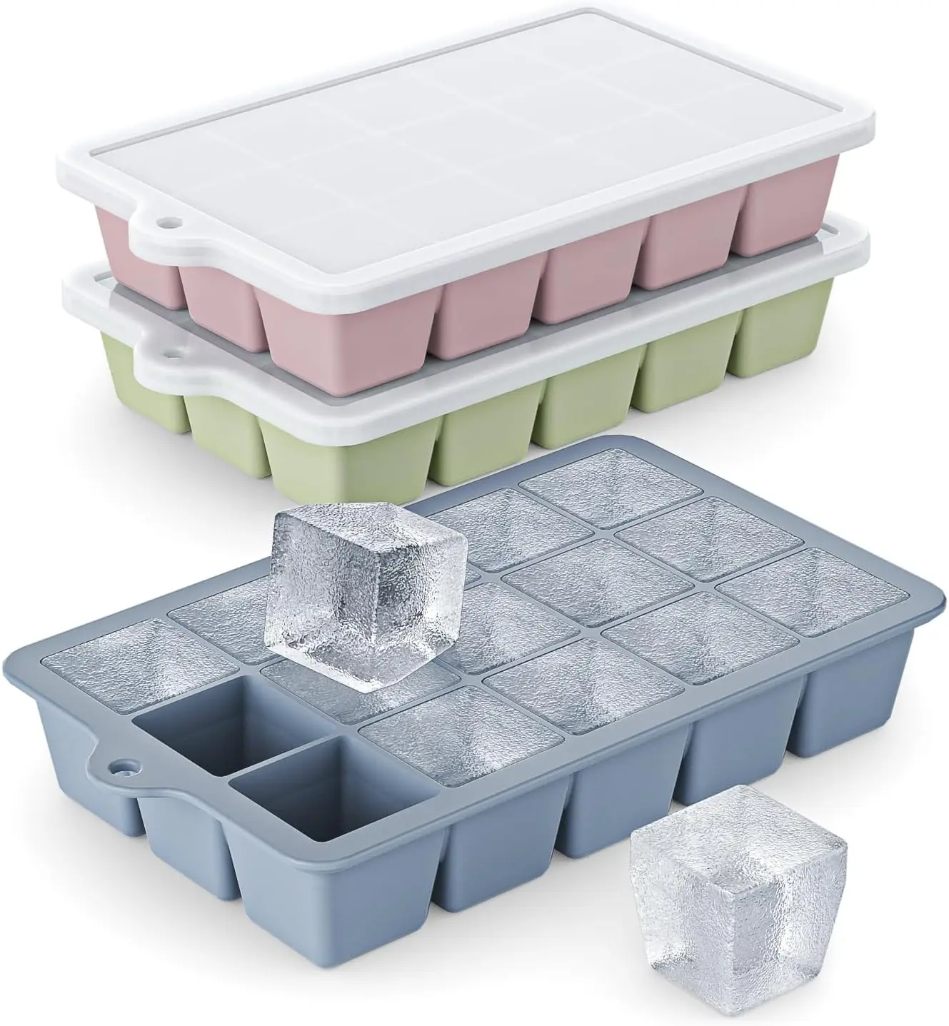 3 Pack Silicone Ice Cube Trays with Lids, BPA Free Easy Release Ice Molds for Whiskey Cocktails, Blue Pink Green
3 Pack Silicone Ice Cube Trays with Lids, BPA Free Easy Release Ice Molds for Whiskey Cocktails, Blue Pink Green