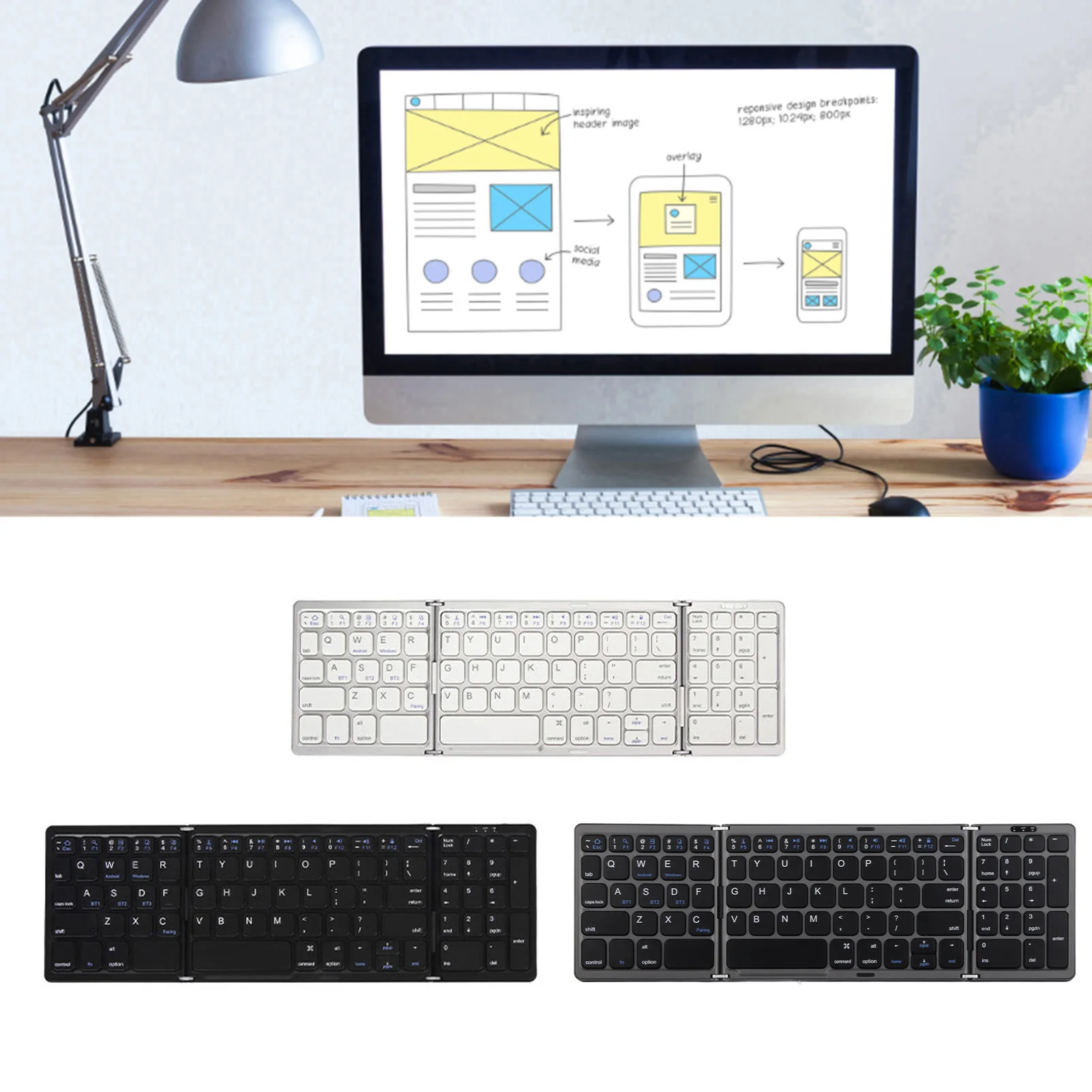 Bluetooth Keyboard Triple Fold Multiple Device Connection Wireless Keyboard for Laptop Tablet Phone
Bluetooth Keyboard Triple Fold Multiple Device Connection Wireless Keyboard for Laptop Tablet Phone