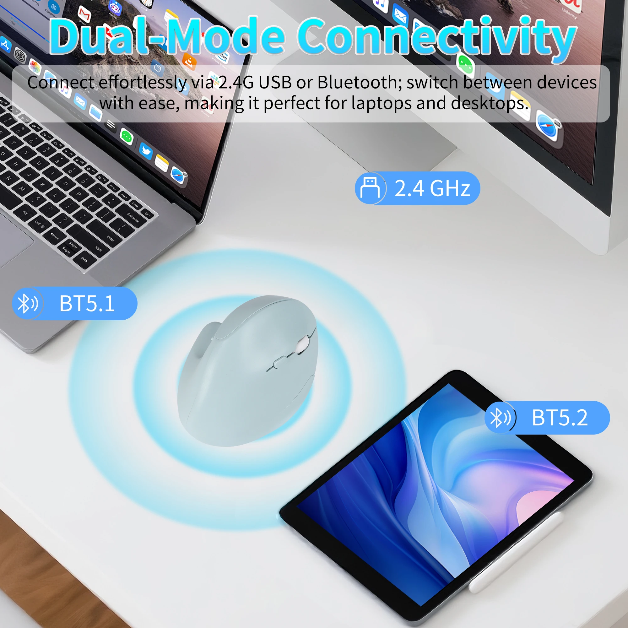 2.4G Bluetooth Wireless Vertical Mouse Dual Mode Connectivity Rechargeable Mute Ergonomics Office Mouse 1600 DPI For Laptop
2.4G Bluetooth Wireless Vertical Mouse Dual Mode Connectivity Rechargeable Mute Ergonomics Office Mouse 1600 DPI For Laptop