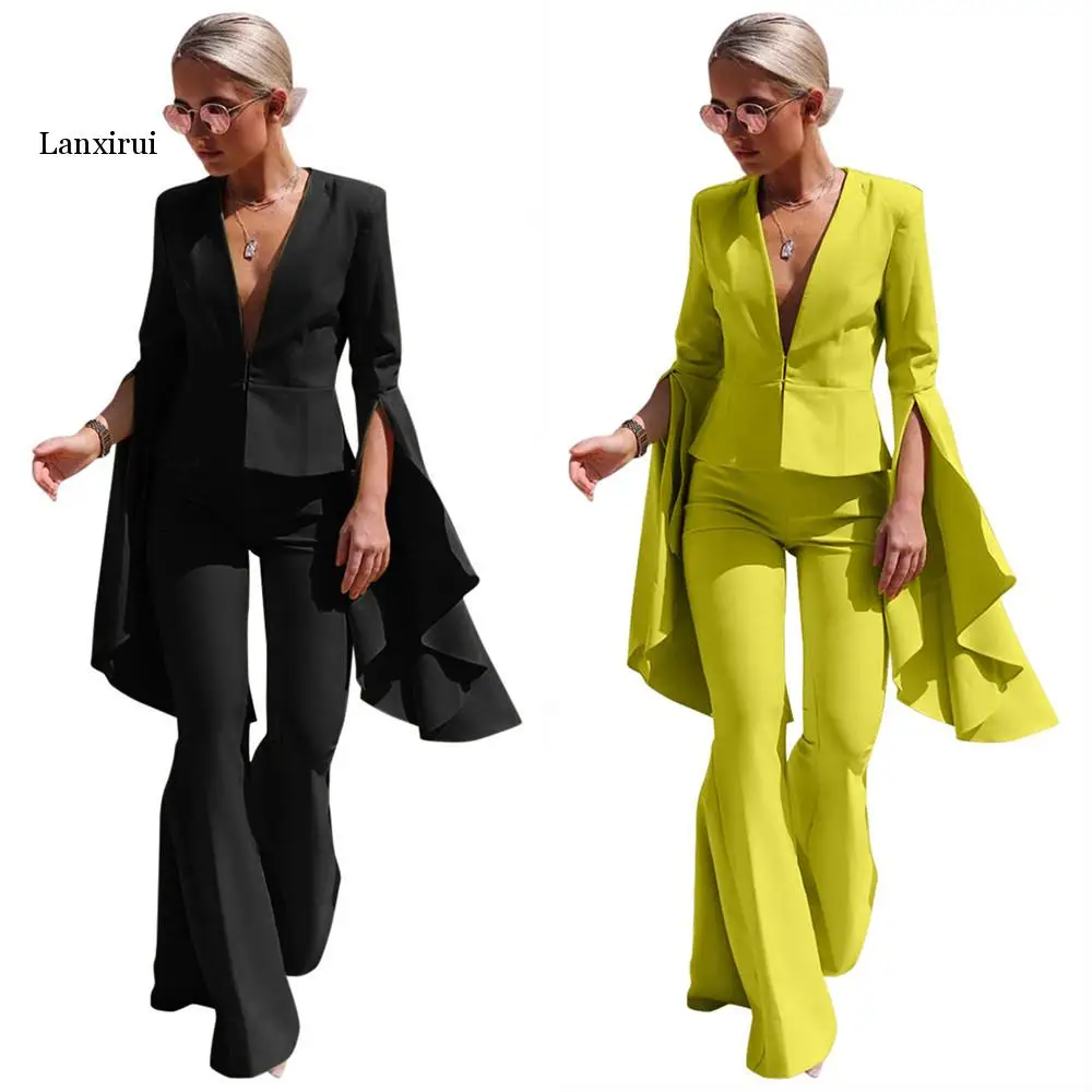Autumn Winter Tracksuits Irregular Full Flare Sleeve Blazers Pants Suit 2 Piece Set Office Lady Uniform Women's Set
Autumn Winter Tracksuits Irregular Full Flare Sleeve Blazers Pants Suit 2 Piece Set Office Lady Uniform Women's Set