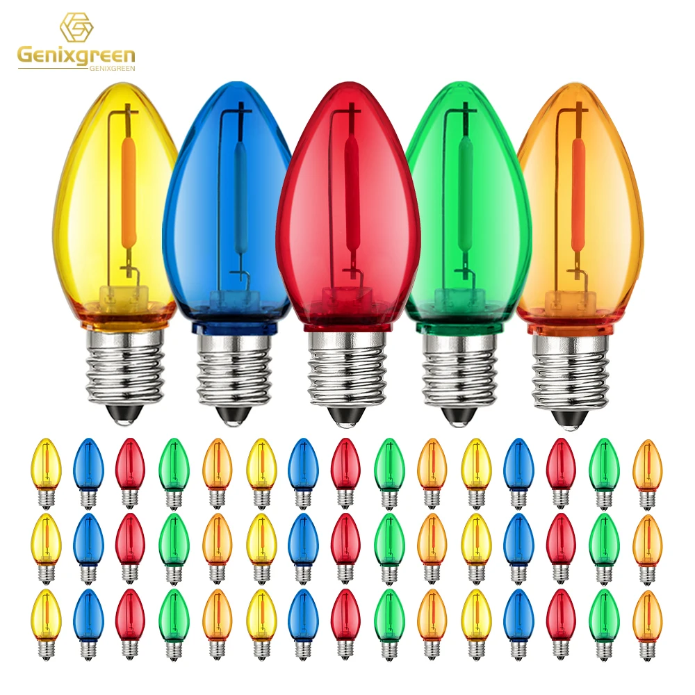 50Pcs C7 Led Outdoor String Lights Replace Light Bulbs 1W Multicolor Shatterproof Plastic E12 Candelabra Base For Backyard Party
50Pcs C7 Led Outdoor String Lights Replace Light Bulbs 1W Multicolor Shatterproof Plastic E12 Candelabra Base For Backyard Party