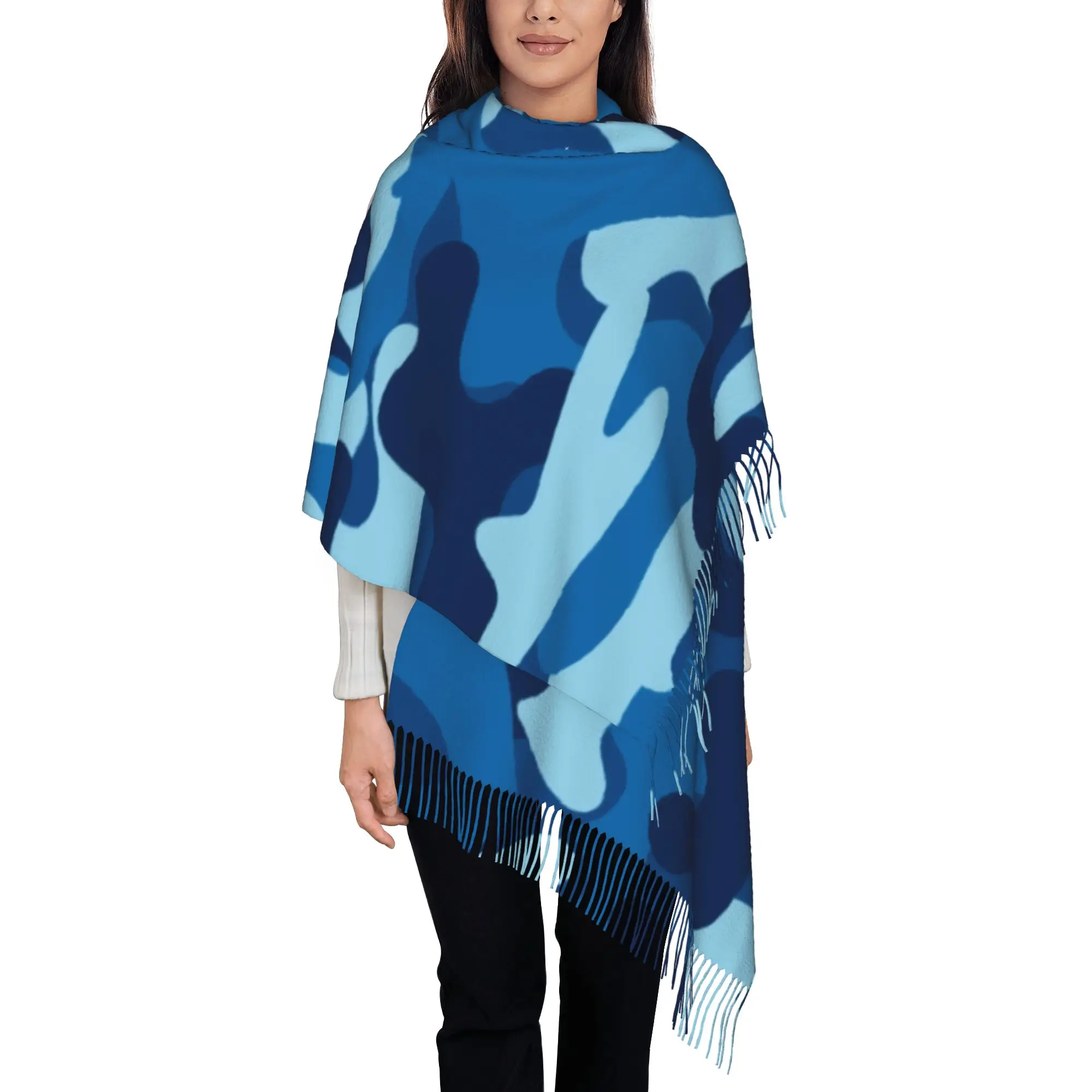 Custom Blue Camouflage Tassel Scarf Women Soft Shawl Wrap Lady Winter Fall Scarves
Custom Blue Camouflage Tassel Scarf Women Soft Shawl Wrap Lady Winter Fall Scarves