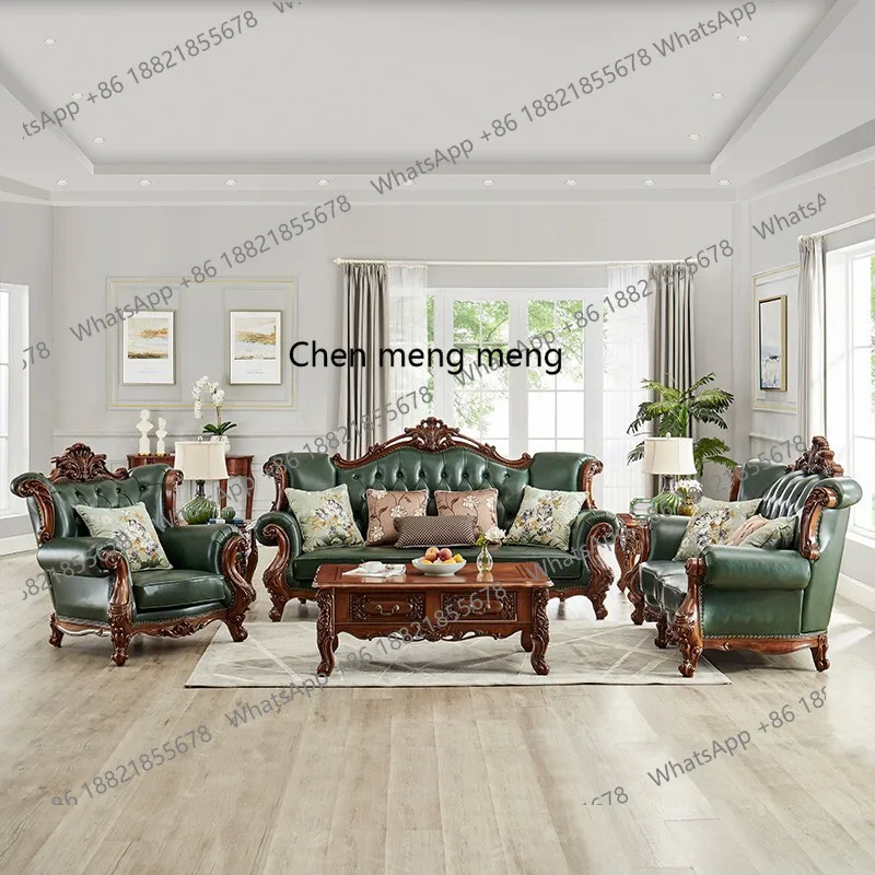 European all-solid wood leather carved sofa American combination large apartment living room
European all-solid wood leather carved sofa American combination large apartment living room