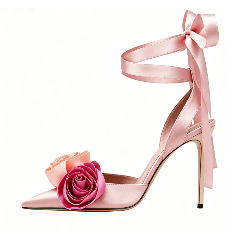 Pink Satin 3D Rose Flower Ankle Lace-Up Stiletto Sandals Woman Summer 2026 Pointed Toe Slingback High Heels Wedding Party
Pink Satin 3D Rose Flower Ankle Lace-Up Stiletto Sandals Woman Summer 2026 Pointed Toe Slingback High Heels Wedding Party