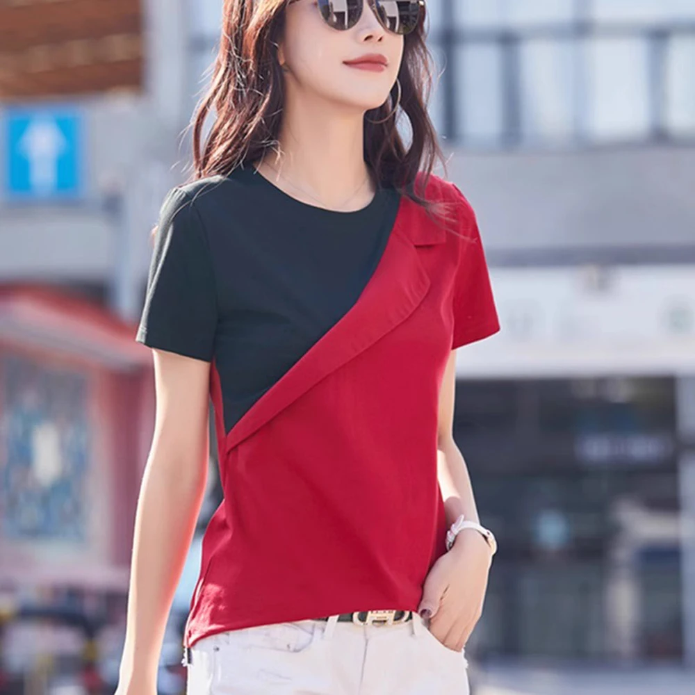 European Station Short sleeved T-shirt Women's Summer New Fashion Light Luxury Splicing Contrast Color Loose Large Casual Top
European Station Short sleeved T-shirt Women's Summer New Fashion Light Luxury Splicing Contrast Color Loose Large Casual Top