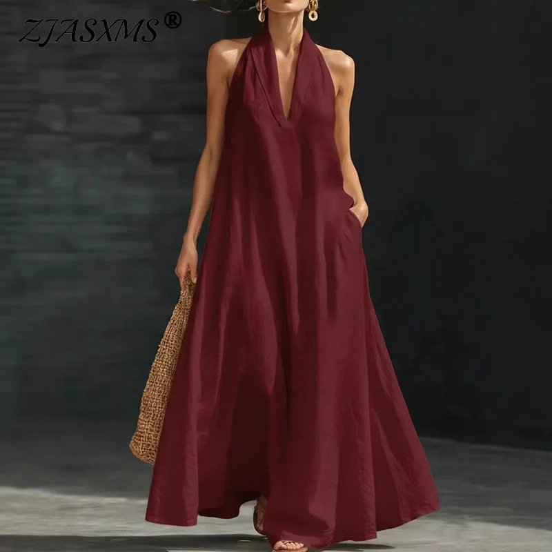 Women's Casual Dresses Sexy Solid V Neck Pocket A-Line Long Dress Spring Summer Sleeveless Loose Beach Vacation Maxi Dress Mujer
Women's Casual Dresses Sexy Solid V Neck Pocket A-Line Long Dress Spring Summer Sleeveless Loose Beach Vacation Maxi Dress Mujer