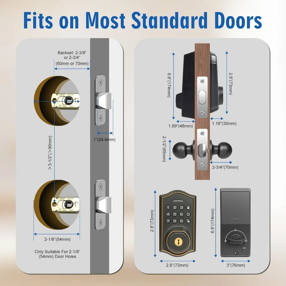 Fingerprint Smart Lock Keyless Entry Keypad Deadbolt Front Door Handle Set App Control Auto Lock Satin Nickel