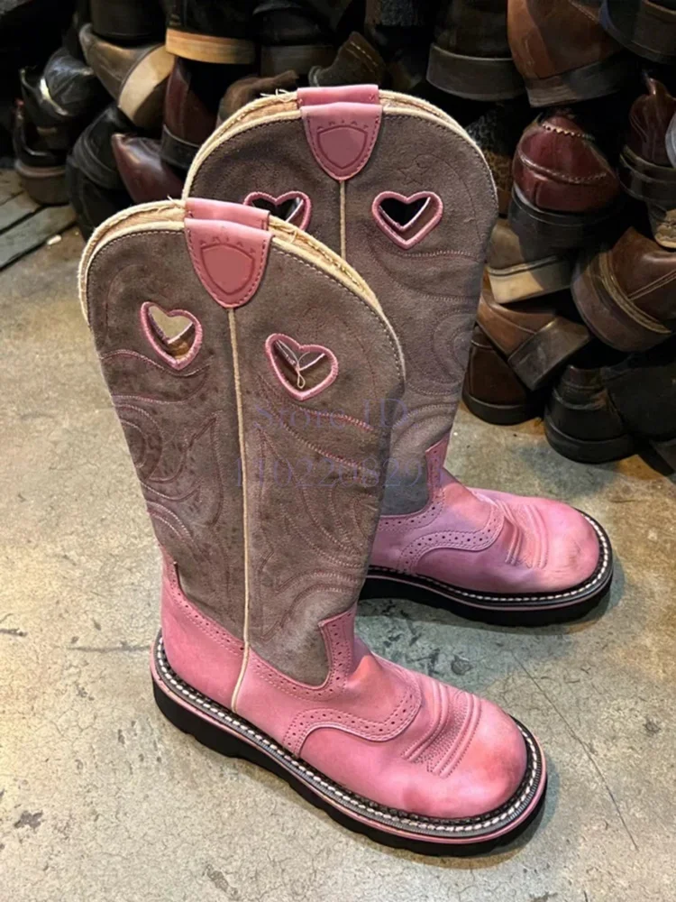 Женские ковбойские сапоги в стиле ретро, розовые ботинки до середины икры с вышивкой и круглым носком, ковбойские сапоги на толстом каблуке, без застежки, В рыцарском стиле, 2024
Женские ковбойские сапоги в стиле ретро, розовые ботинки до середины икры с вышивкой и круглым носком, ковбойские сапоги на толстом каблуке, без застежки, В рыцарском стиле, 2024