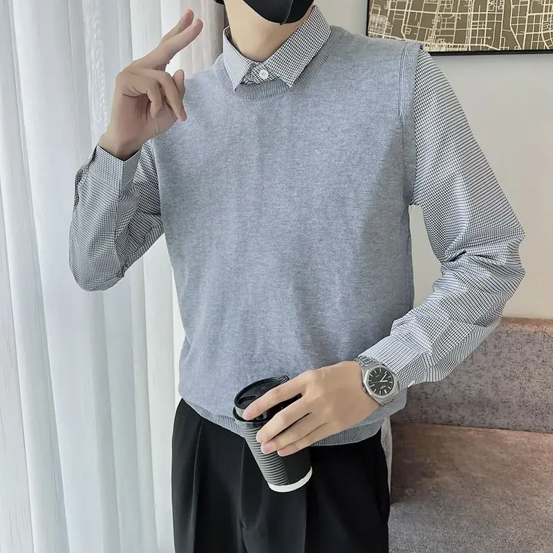 2023 Men Autumn Winter Fashion Fake Two Piece Knitted Tops Men's Long Sleeve Sweater Tops Male Slim Casual Pullover Tops V81
2023 Men Autumn Winter Fashion Fake Two Piece Knitted Tops Men's Long Sleeve Sweater Tops Male Slim Casual Pullover Tops V81