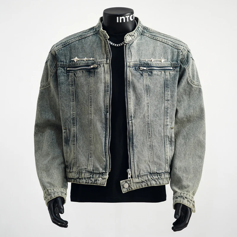 Уличная дизайнерская модная мужская куртка 2025 года, черная свободная джинсовая куртка на молнии, мужская куртка-бомбер с воротником-стойкой, хип-хоп Chaque 
Уличная дизайнерская модная мужская куртка 2025 года, черная свободная джинсовая куртка на молнии, мужская куртка-бомбер с воротником-стойкой, хип-хоп Chaque