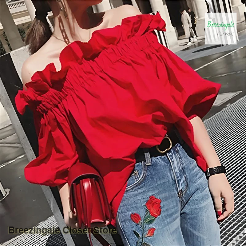 Korean version of loose and slim shoulder red plus size shirt women's spring and summer five-point sleeves ruffled cotton top
Korean version of loose and slim shoulder red plus size shirt women's spring and summer five-point sleeves ruffled cotton top