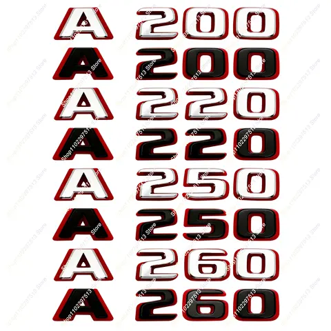 ABS Letters Chrome Black Red A200 A220 A250 A260 4MATIC Emblem Sticker for W176 W177 Car Trunk Logo Accessories