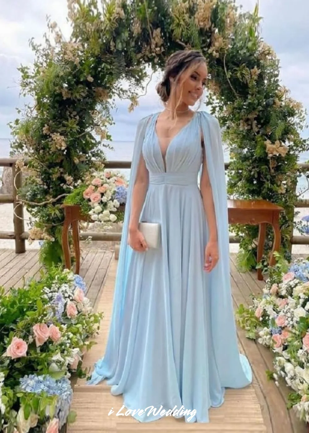 Light Blue Bridesmaid Dress V-Neck Pleated Chiffon Evening Dress Floor Length Sweep Train Wedding Guest Dress Customized
Light Blue Bridesmaid Dress V-Neck Pleated Chiffon Evening Dress Floor Length Sweep Train Wedding Guest Dress Customized
