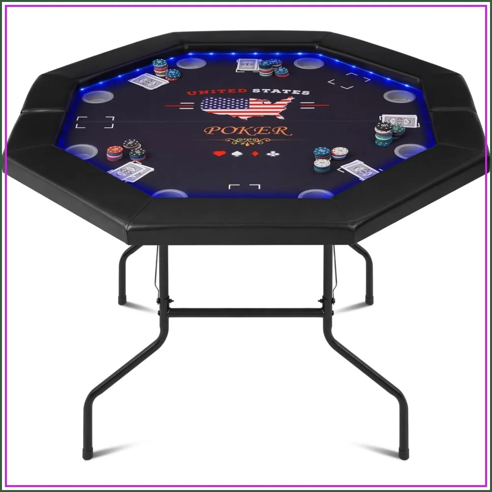 Foldable Poker Table with LED Lights, Octagon Casino Texas Holdem for 8 Players, Folding Blackjack Table with Built-in LED, Padded Rails & Cup Holders for Home Game Room
Foldable Poker Table with LED Lights, Octagon Casino Texas Holdem for 8 Players, Folding Blackjack Table with Built-in LED, Padded Rails & Cup Holders for Home Game Room