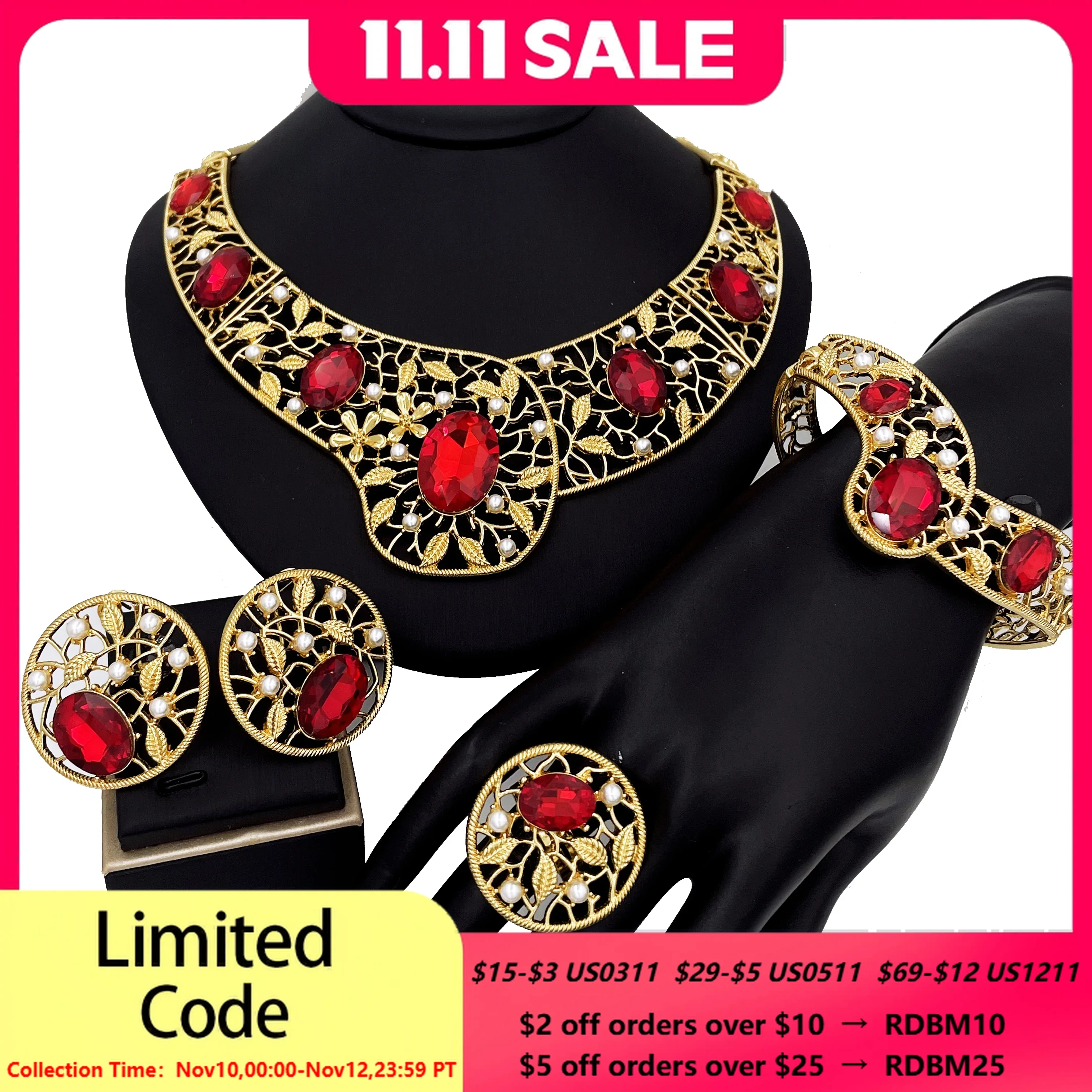 Hight Quality Big Jewelry Set Luxury Red Zircon Necklace Bracelet Earring Rings African Dubai Nigeria Wedding Gifts
Hight Quality Big Jewelry Set Luxury Red Zircon Necklace Bracelet Earring Rings African Dubai Nigeria Wedding Gifts