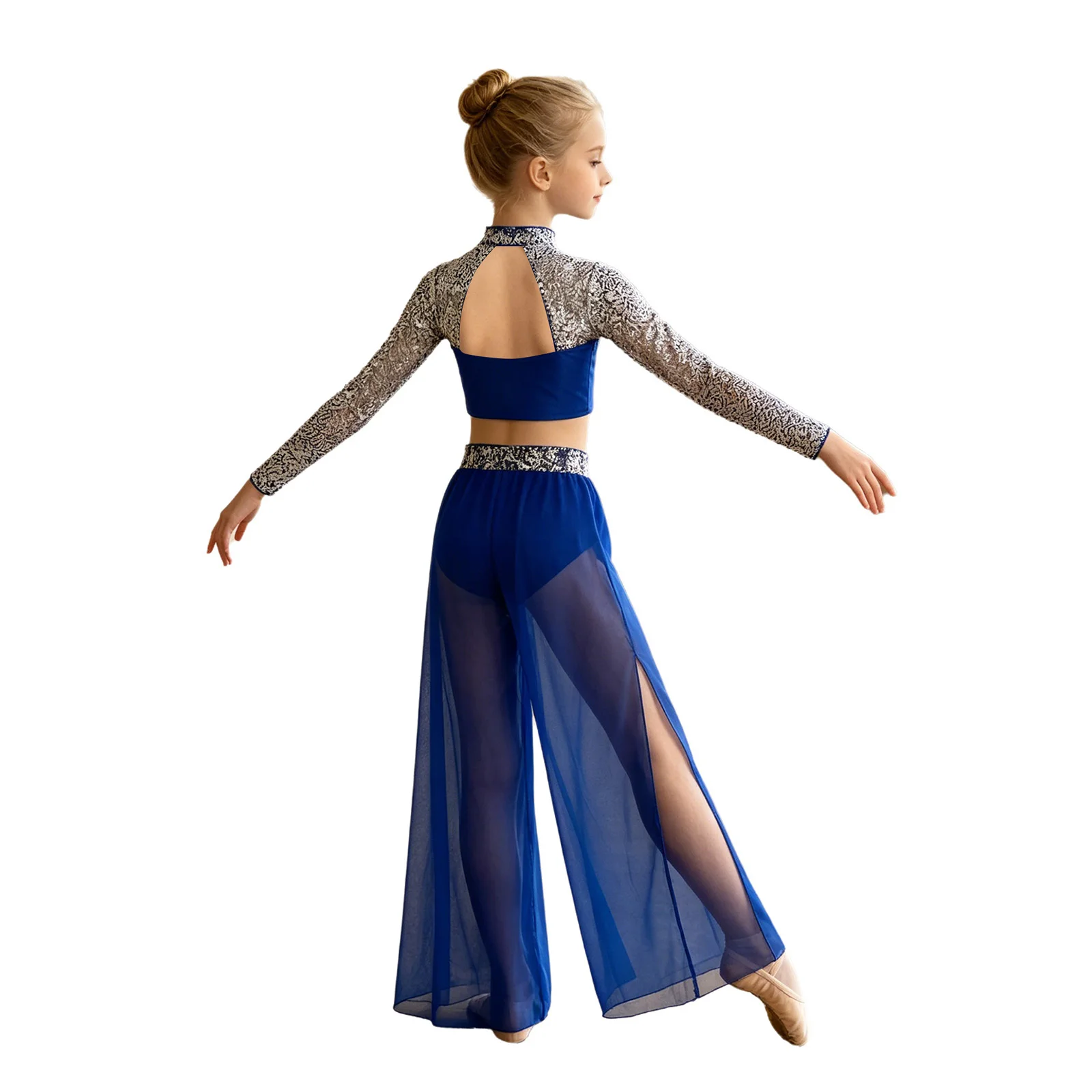 Girls Jazz Modern Lyrical Dance Outfit Ballet Skating Gymnastics Costume Long Sleeve Sequins Crop Top with Chiffon Slit Pants
Girls Jazz Modern Lyrical Dance Outfit Ballet Skating Gymnastics Costume Long Sleeve Sequins Crop Top with Chiffon Slit Pants