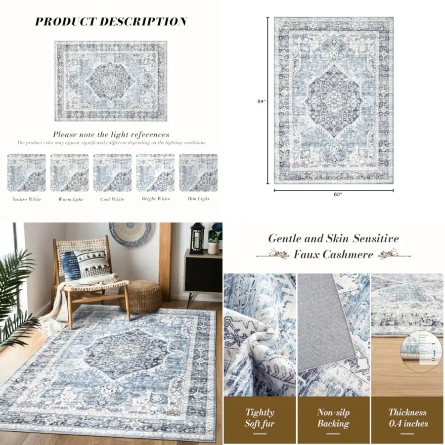 Area Rug 5×7, Vintage Boho Rug, Ultra-Soft Low Pile, Washable, Non Slip, Stain Resistant Printed Carpet for Living Room Bedroom
Area Rug 5×7, Vintage Boho Rug, Ultra-Soft Low Pile, Washable, Non Slip, Stain Resistant Printed Carpet for Living Room Bedroom