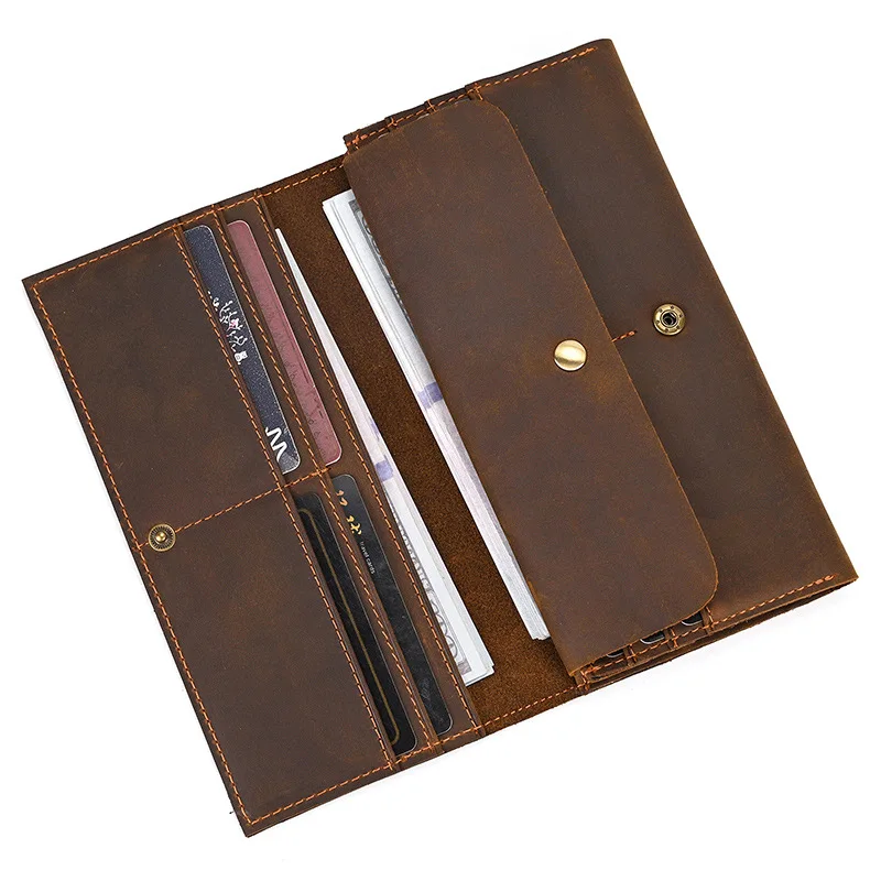 Vintage Crazy Horse Leather Long Bifold Wallet, Full Cowhide Multi Card Slots Men Genuine Leather Handheld Purse
Vintage Crazy Horse Leather Long Bifold Wallet, Full Cowhide Multi Card Slots Men Genuine Leather Handheld Purse
