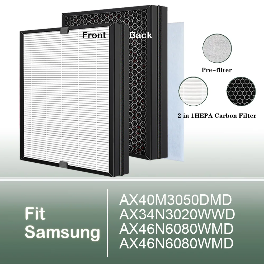 Replacement HEPA Carbon filter for Samsung Air purifier AX40M3050DMD AX34N3020WWD AX46N6080WMD AX46N6080WMD
Replacement HEPA Carbon filter for Samsung Air purifier AX40M3050DMD AX34N3020WWD AX46N6080WMD AX46N6080WMD