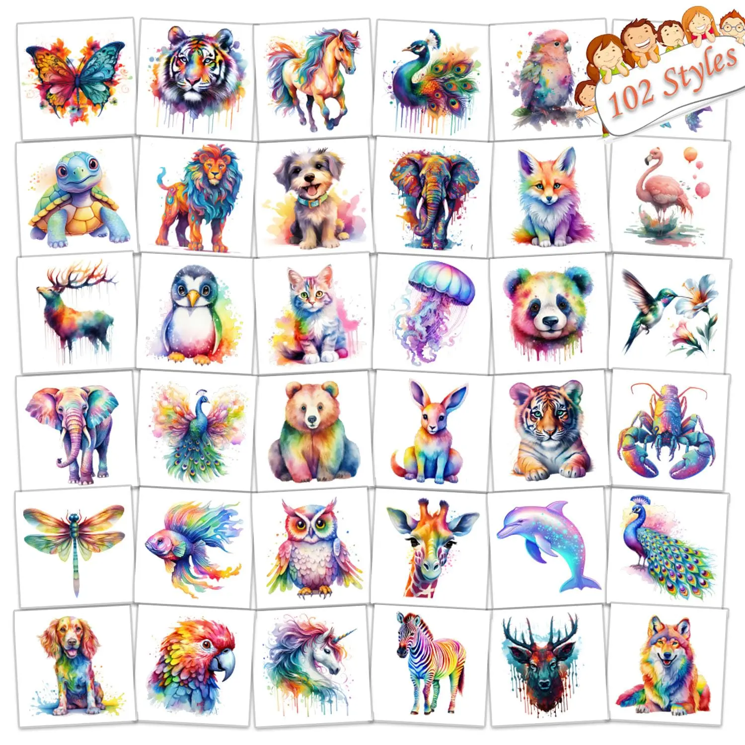 102 PCS Watercolor Animals Temporary Tattoos for Kids, Cute Party Favors & Gifts
102 PCS Watercolor Animals Temporary Tattoos for Kids, Cute Party Favors & Gifts
