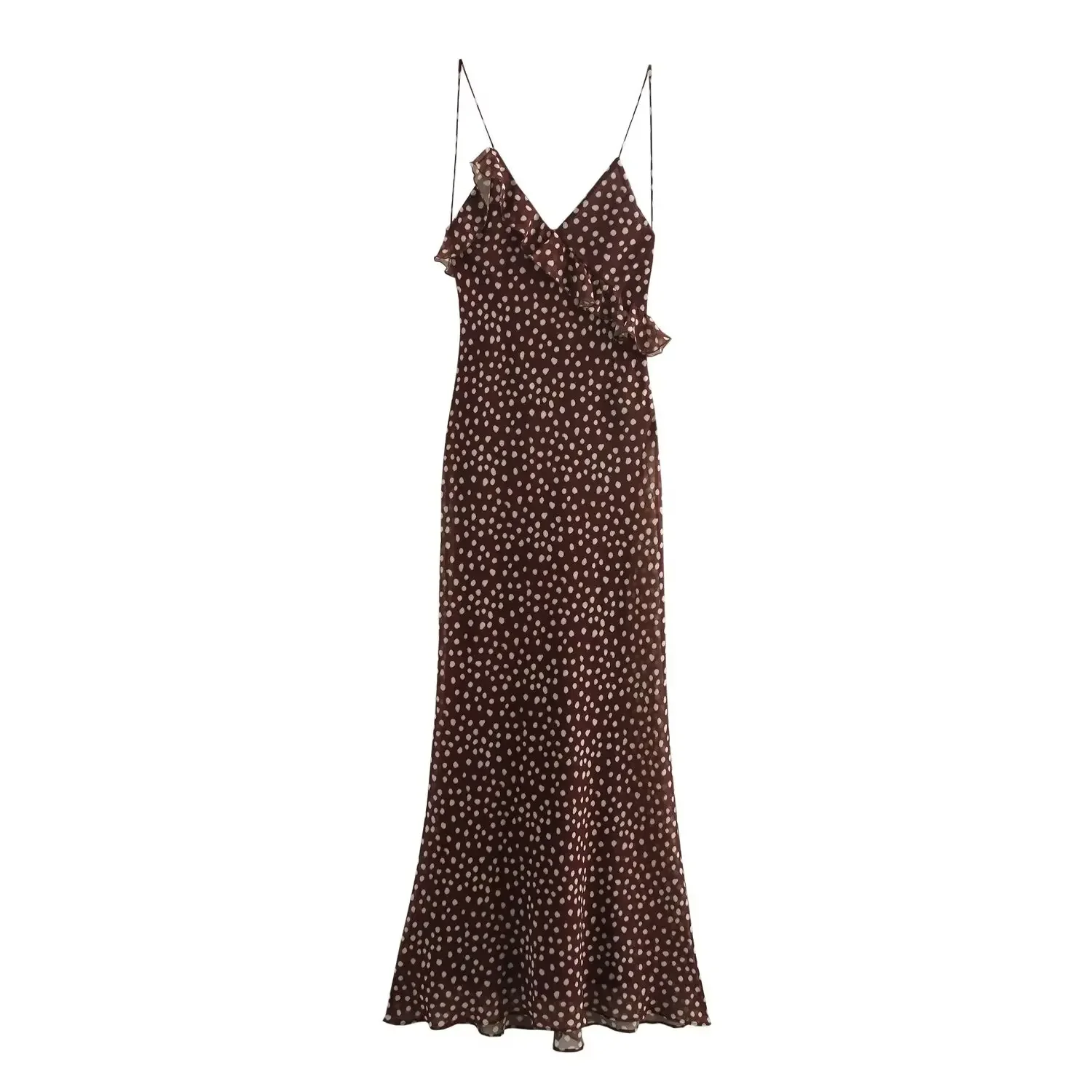 Women Coffee Dots Ruffles Chiffon Dress Sleeveless Backless 2025 Female New Year Dresses 6X0452
Women Coffee Dots Ruffles Chiffon Dress Sleeveless Backless 2025 Female New Year Dresses 6X0452