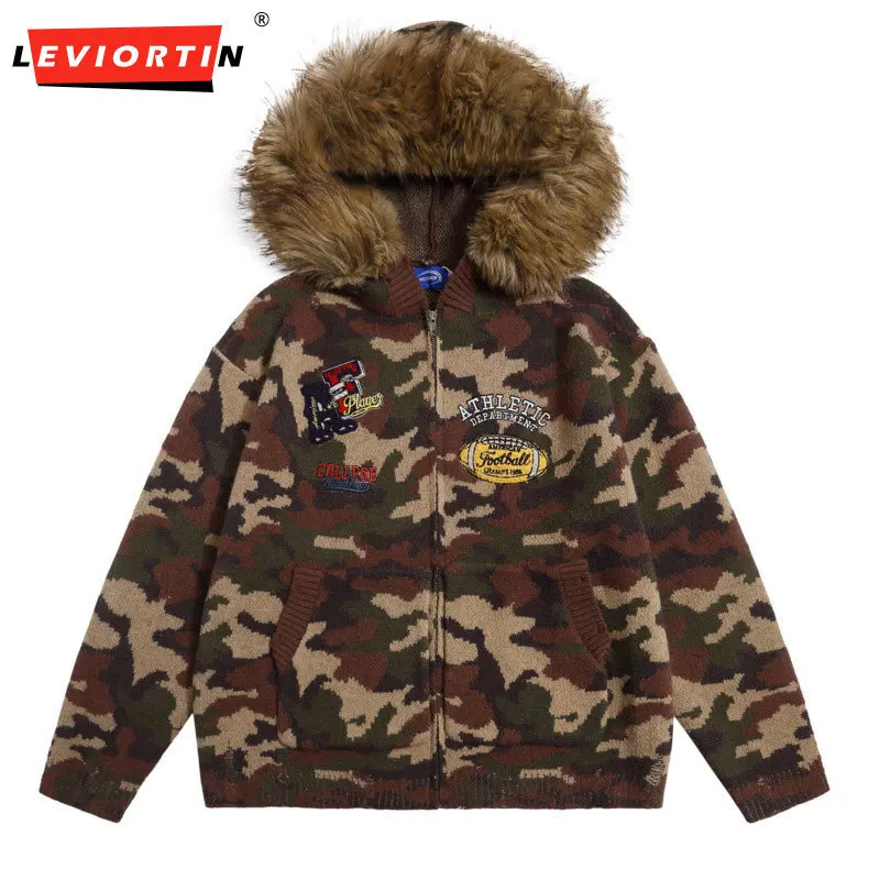 2025 осенне-зимний свободный ленивый свитер, куртка в американском стиле ретро с меховым воротником, камуфляжная вышивка букв, вязаный свитер с капюшоном
2025 осенне-зимний свободный ленивый свитер, куртка в американском стиле ретро с меховым воротником, камуфляжная вышивка букв, вязаный свитер с капюшоном