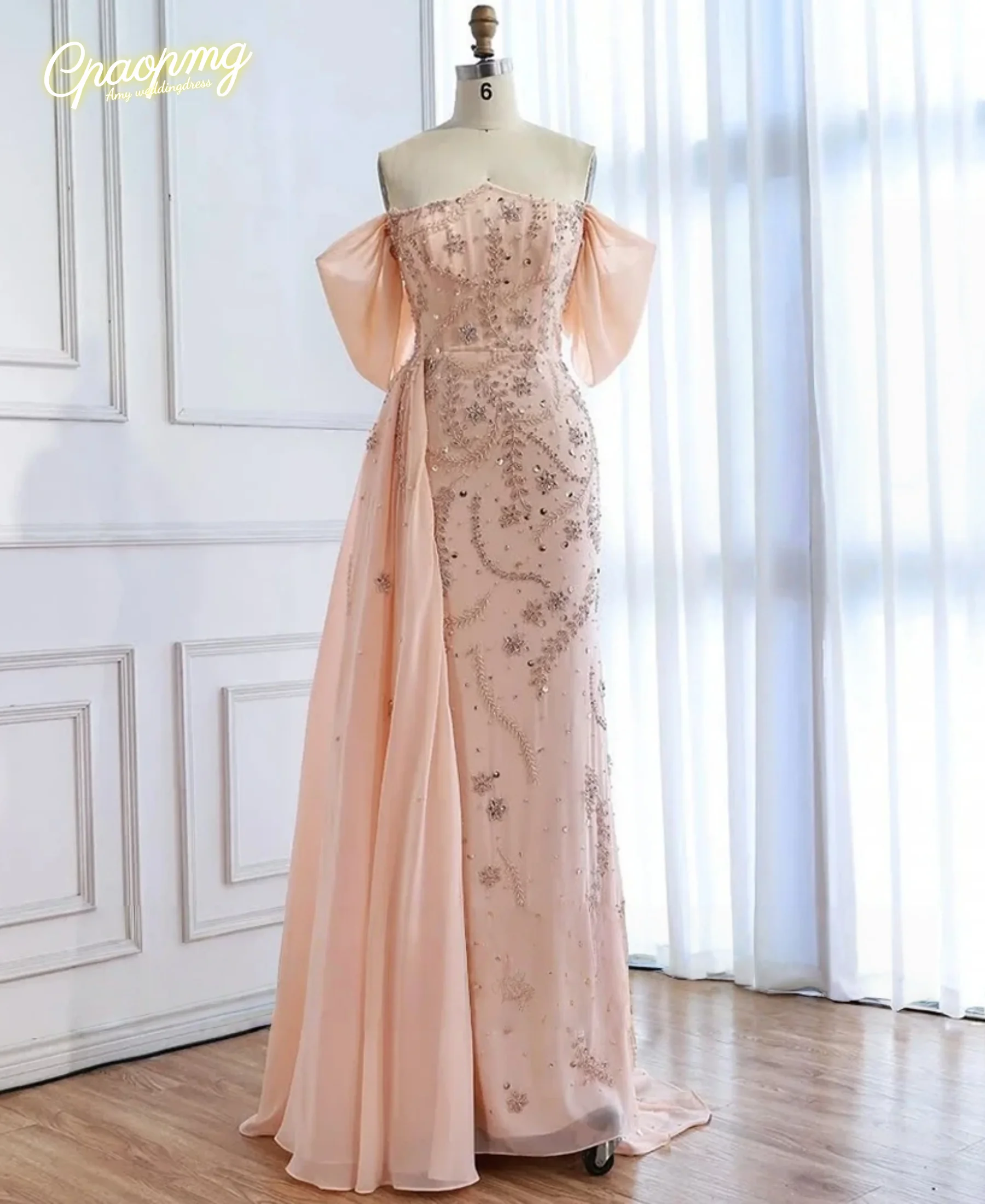 Customized Nude Pink Mermaid Overskirt Beaded Evening Dress Off Shoulder Women Wedding Party Gown
Customized Nude Pink Mermaid Overskirt Beaded Evening Dress Off Shoulder Women Wedding Party Gown