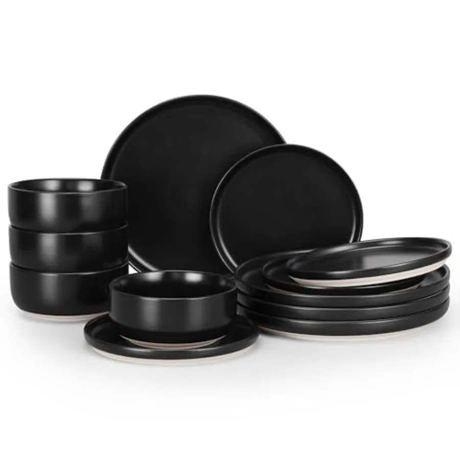 Stoneware Dinnerware Sets, 12-Piece Plates and Bowls Set for 4, Dishes Set for Home Restaurant, Frosting Black
Stoneware Dinnerware Sets, 12-Piece Plates and Bowls Set for 4, Dishes Set for Home Restaurant, Frosting Black