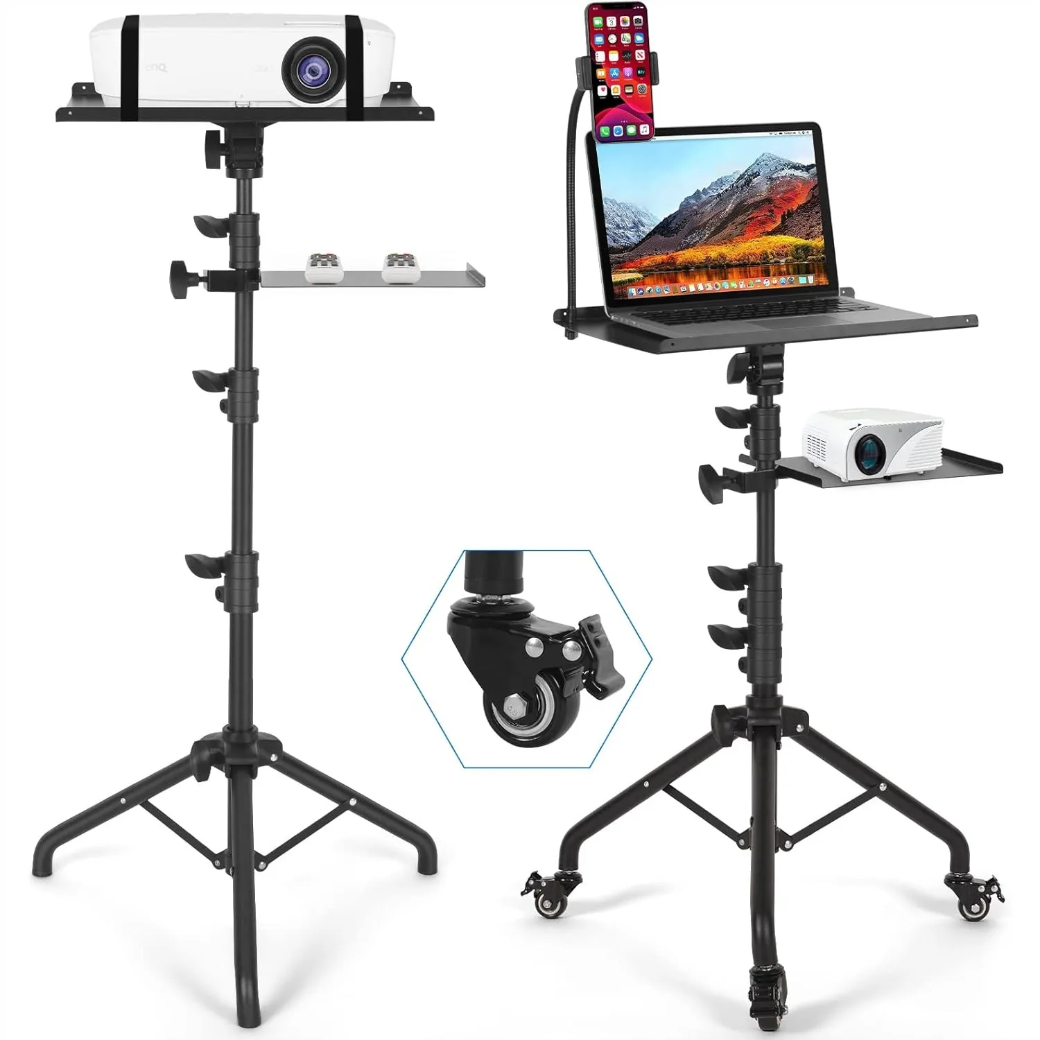 Portable Projector Floor Stand on Wheels with 2 Shelves and Phone Holder, Adjustable Height 25.9-51.8 Inch for Laptop and
Portable Projector Floor Stand on Wheels with 2 Shelves and Phone Holder, Adjustable Height 25.9-51.8 Inch for Laptop and